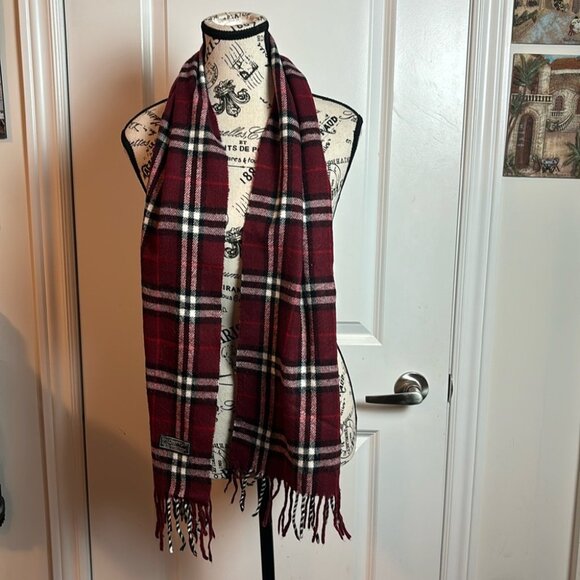 Vintage Burberrys of London Red Plaid Wool Scarf - Picture 2 of 5